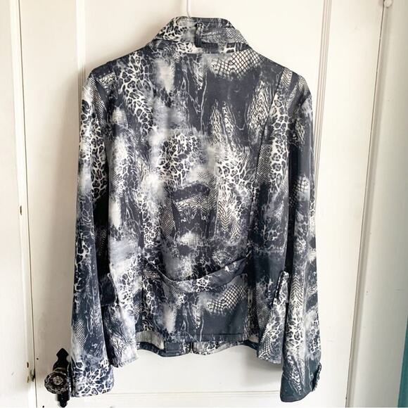 VTG Vintage Throwback 80s Jacket Leopard Print Long Sleeve High Neck L Retro - Picture 7 of 8